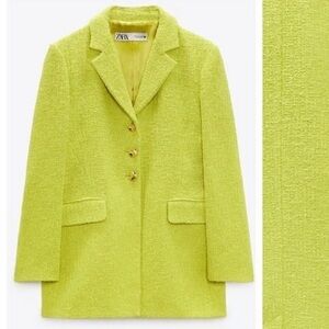 Zara chartreuse‎ women’s textured blazer with gold buttons size medium